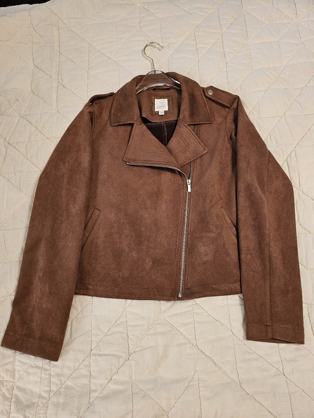 LC Lauren Conrad Moto Biker Cropped Jacket -Faux Suede- Waksha Brw- Size XXL